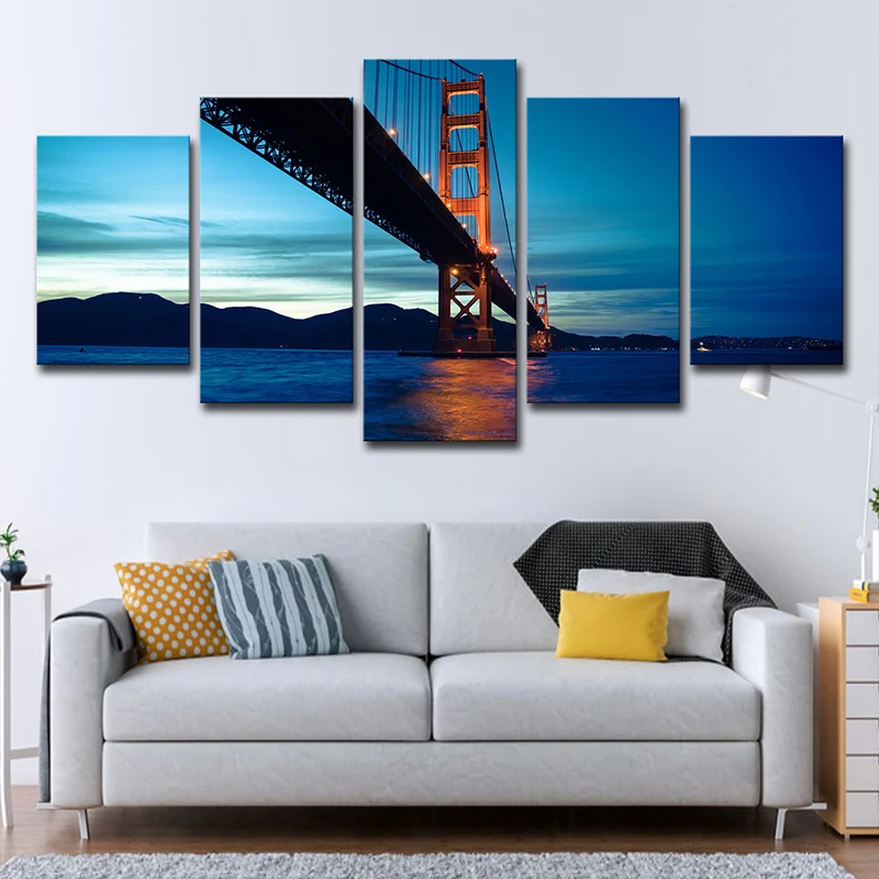 Impresión en lienzo del puente Golden Gate azul, decoración artística de pared para sala de estar de inspiración global de...
