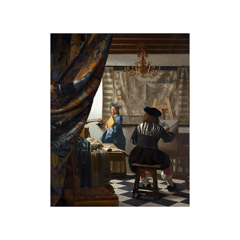 Impresión en lienzo de estilo Retro, decoración de pared para dormitorio, color marrón, Jan Vermeer, el arte de pintar Mar...