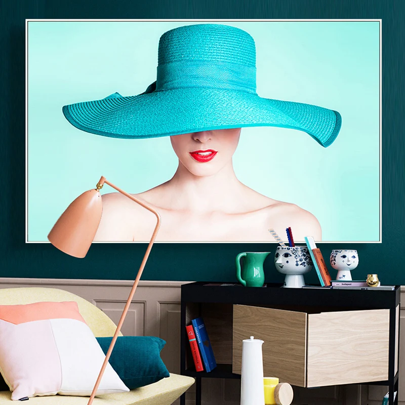 Impresión en lienzo de foto de chica en color pastel, decoración de pared con textura Glam la moda para habitación de invi...