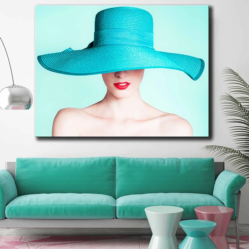 Impresión en lienzo de foto de chica en color pastel, decoración de pared con textura Glam la moda para habitación de invi...