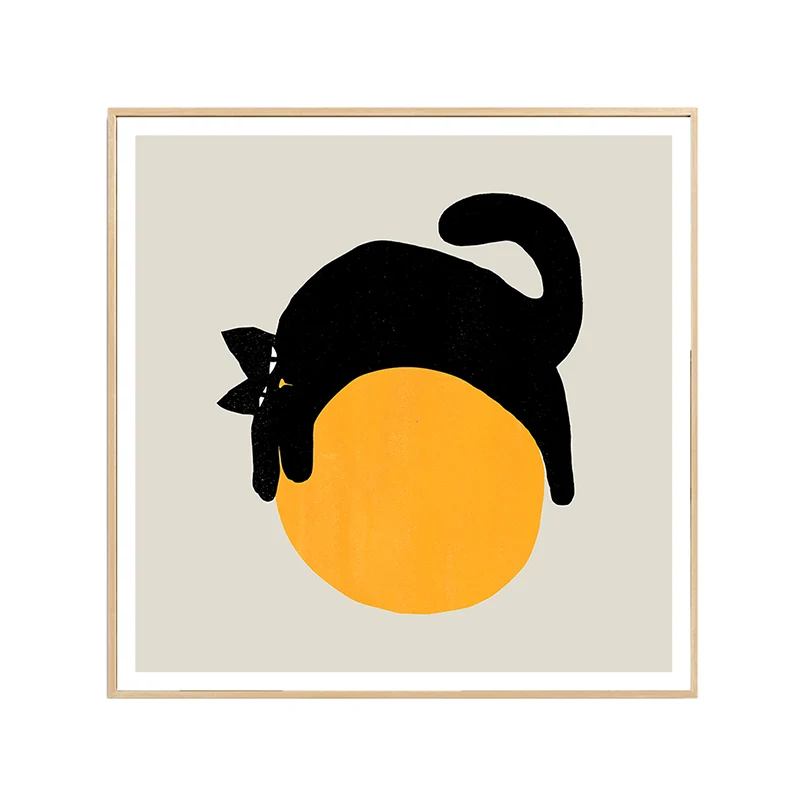 Impresión en lienzo de gato sobre la pelota, arte de pared para dormitorio infantil texturizado de estilo nórdico en amari...