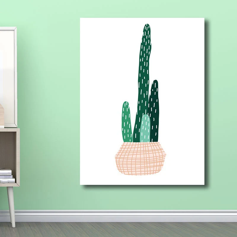 Impresión en lienzo nórdico verde para decoración de pared de cactus en maceta, varios tamaños Verde Clearhalo