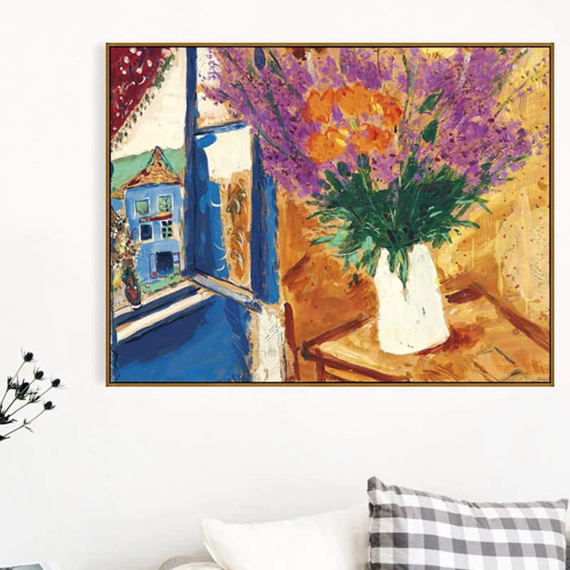 Impresión en lienzo de paisaje con macetas, decoración artística de pared texturizada impresionista en marrón Marron Clear...