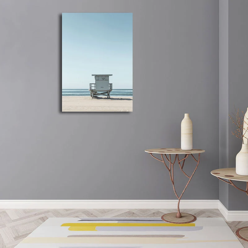 Impresión en lienzo Tropix azul claro, silla de playa y paisaje de horizonte marino, arte de pared para habitación Azul Cl...