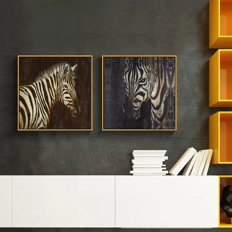 Impresión de pintura retro, lienzo de cebra, decoración artística de pared con textura marrón para sala de estar Marron Cl...