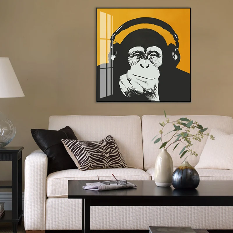 Impresión texturizada del arte de la pared del estilo de los niños de la pintura del chimpancé del color claro para la sal...