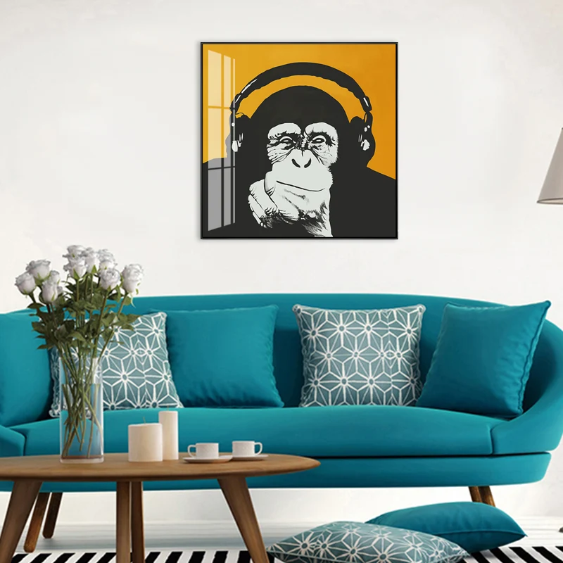 Impresión texturizada del arte de la pared del estilo de los niños de la pintura del chimpancé del color claro para la sal...