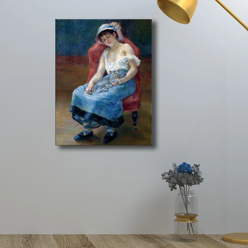 Impresionismo Lienzo de doncella durmiente para dormitorio pintura al óleo arte de la pared, varios tamaños Azul Clearhalo