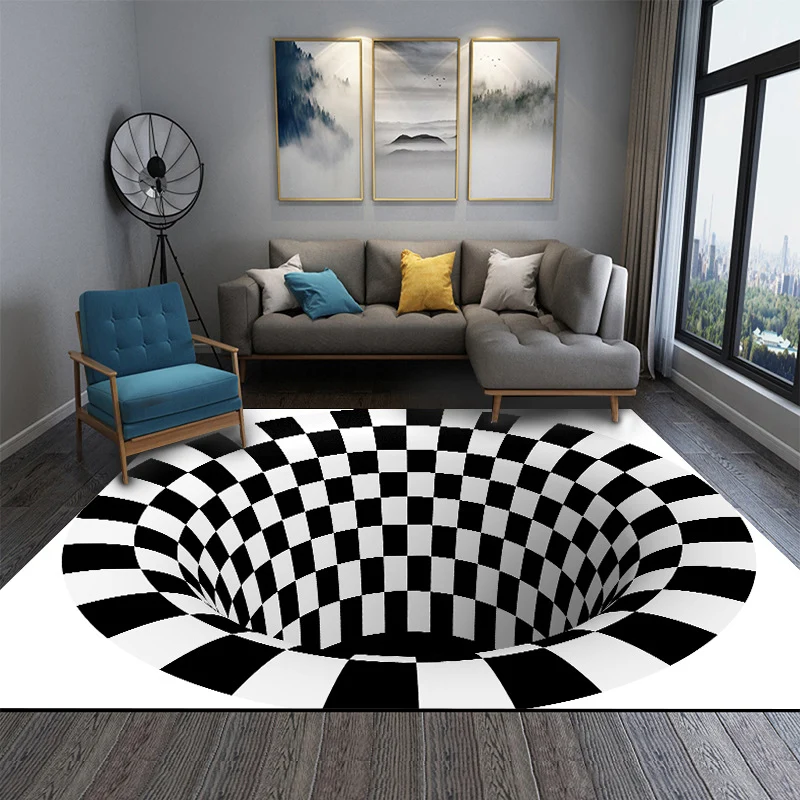 Interesante alfombra novedosa, color blanco y negro, ilusión 3D, alfombra trampa cuadros, resistente las manchas, apta par...