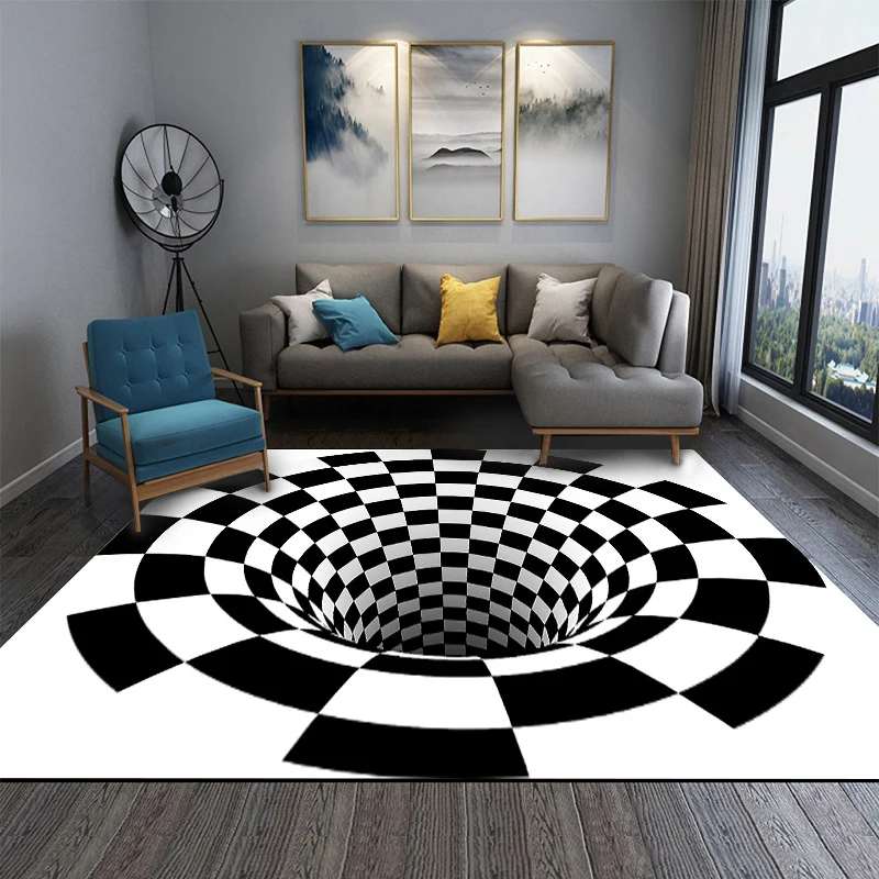 Interesante alfombra novedosa, color blanco y negro, ilusión 3D, alfombra trampa cuadros, resistente las manchas, apta par...