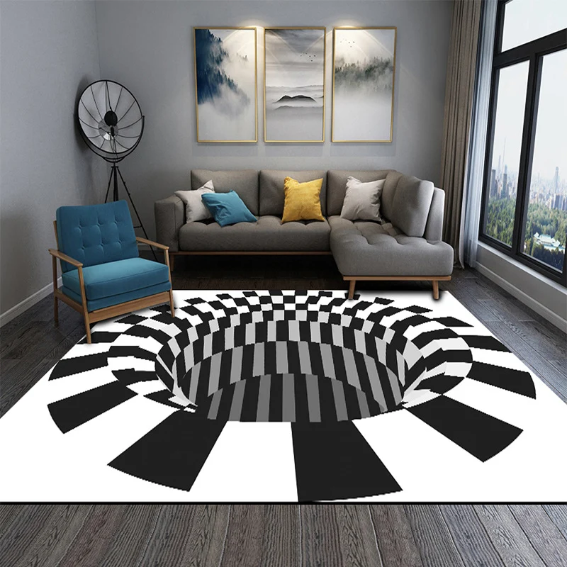 Interesante alfombra novedosa, color blanco y negro, ilusión 3D, alfombra trampa cuadros, resistente las manchas, apta par...