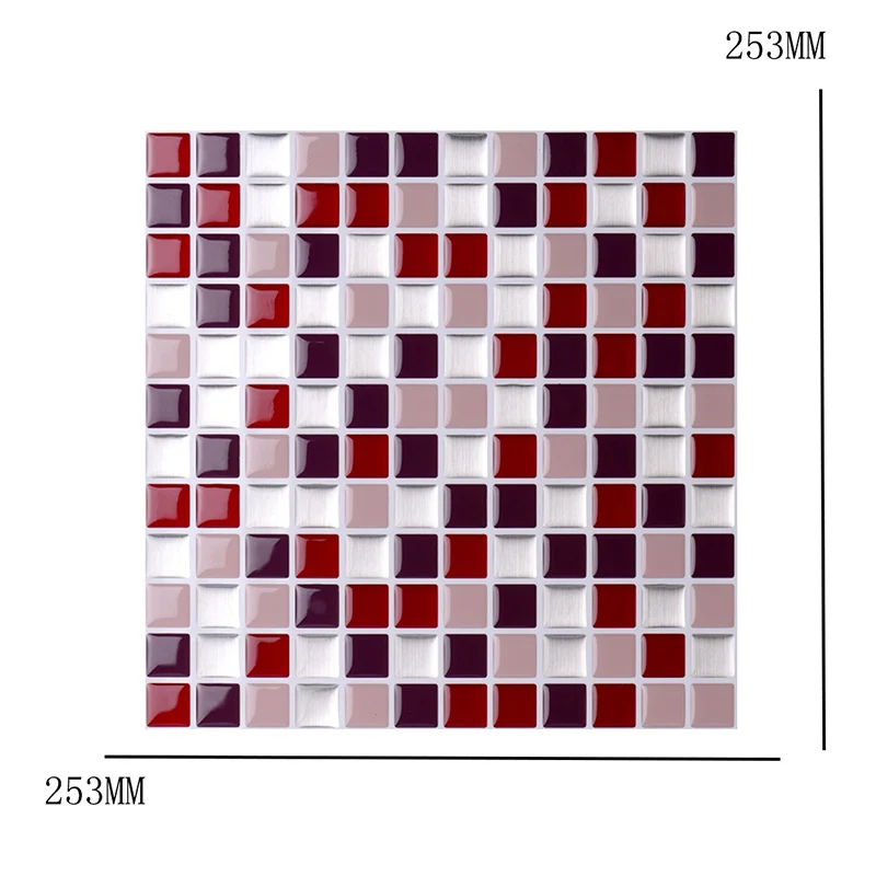 Juego de paneles de papel pintado de mosaico rojo ladrillo, arte de pared extraíble para baño, autoadhesivo Rojo Clearhalo