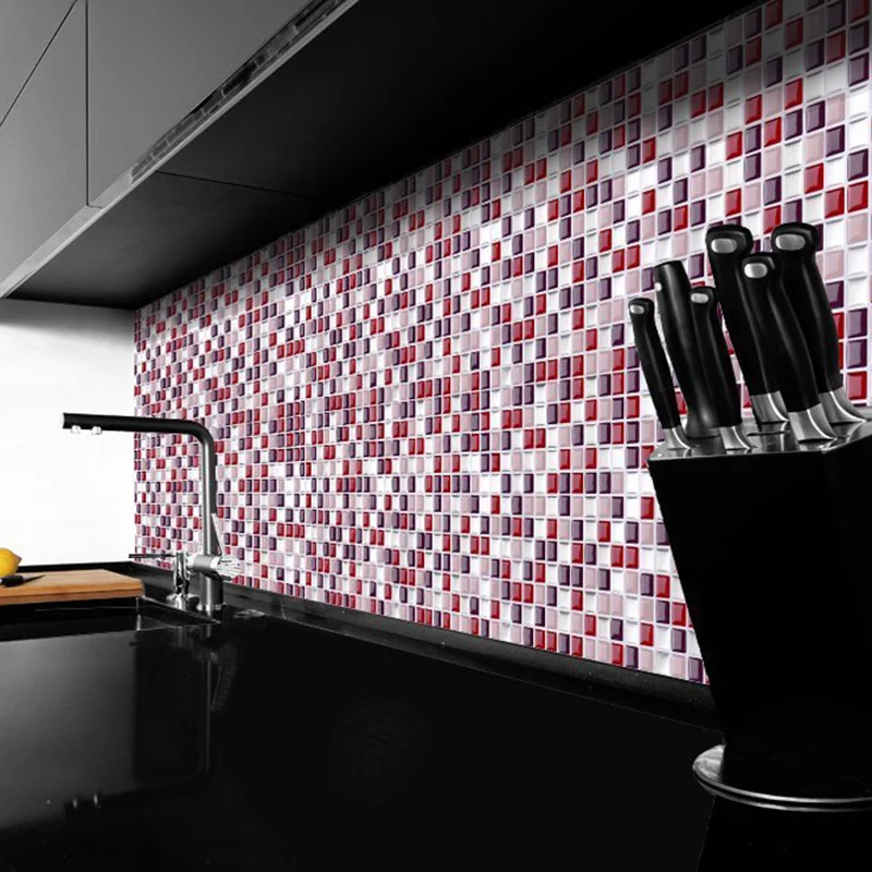 Juego de paneles de papel pintado de mosaico rojo ladrillo, arte de pared extraíble para baño, autoadhesivo Rojo Clearhalo