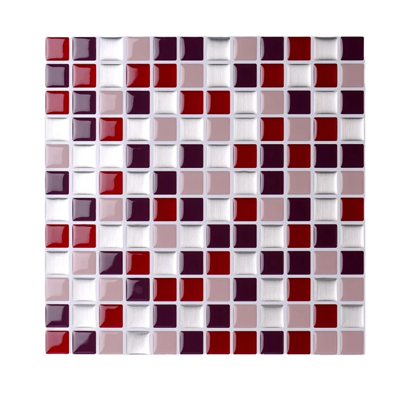 Juego de paneles de papel pintado de mosaico rojo ladrillo, arte de pared extraíble para baño, autoadhesivo Rojo Clearhalo