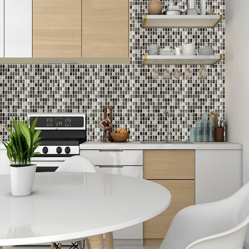 Juego de paneles de papel tapiz con azulejos de mosaico, arte de pared de PVC gris, despegar y pegar, 9.8' de largo x 9.8"...