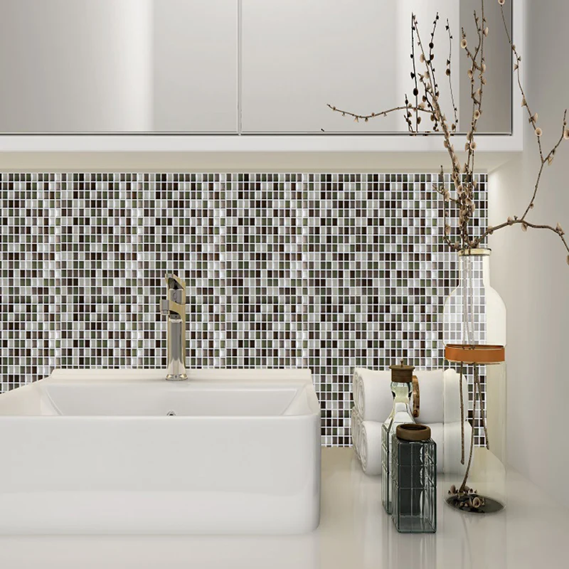 Juego de paneles de papel tapiz con azulejos de mosaico, arte de pared de PVC gris, despegar y pegar, 9.8' de largo x 9.8"...