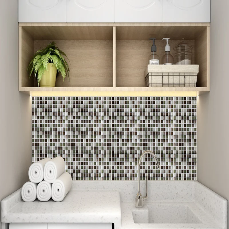 Juego de paneles de papel tapiz con azulejos de mosaico, arte de pared de PVC gris, despegar y pegar, 9.8' de largo x 9.8"...