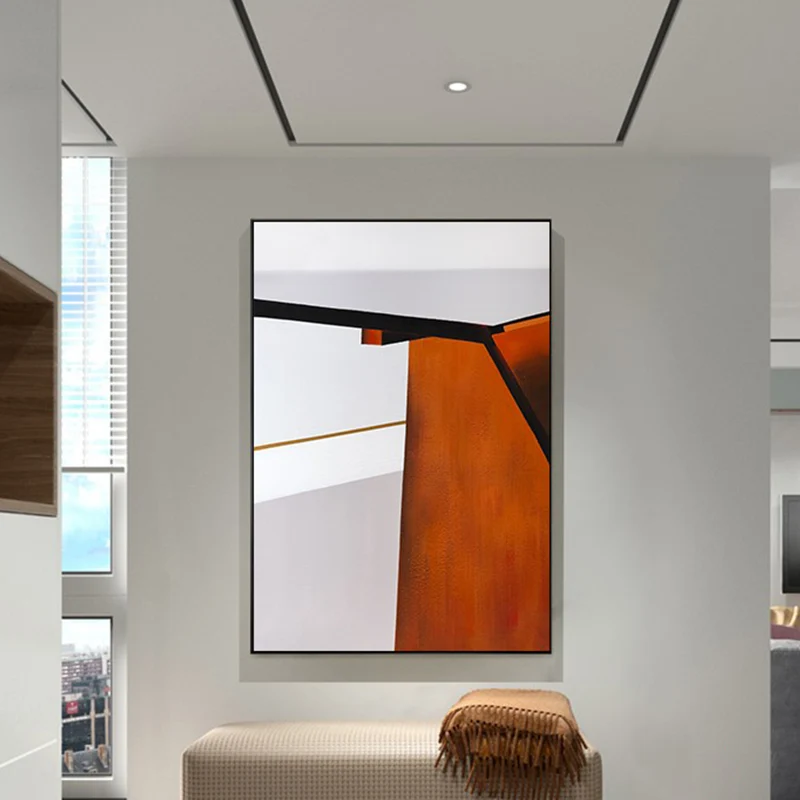 Lienzo abstracto moderno de mediados de siglo, decoración de pared con textura naranja para sala de estar Naranja Clearhalo