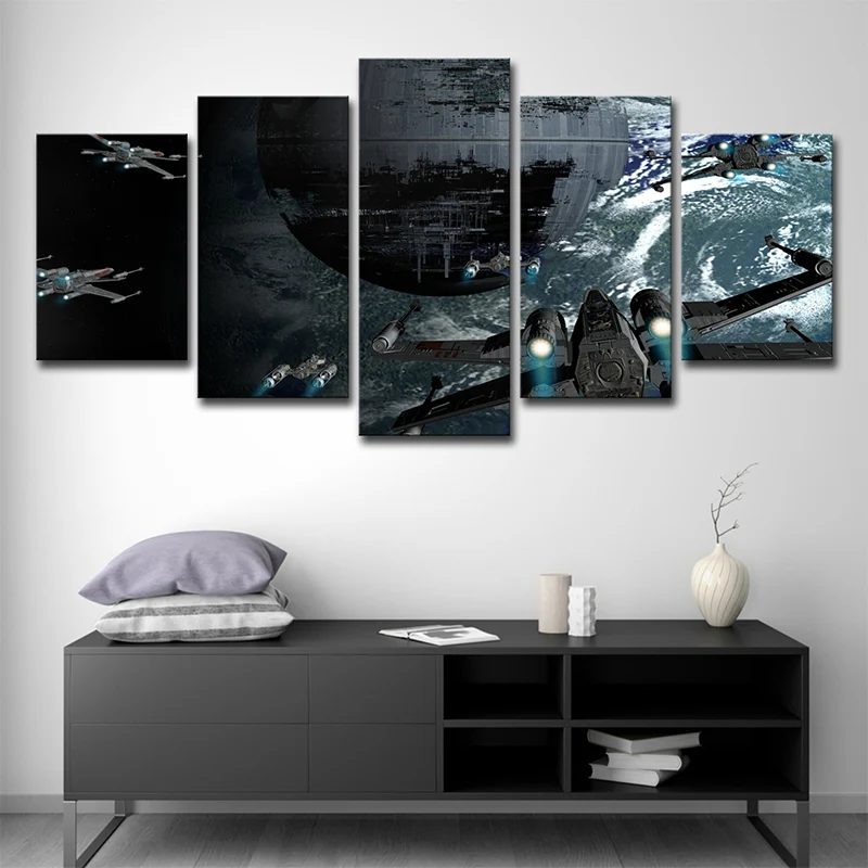 Lienzo azul de ciencia ficción, arte de pared, luchadores espaciales, decoración de pared para dormitorio de adolescentes...