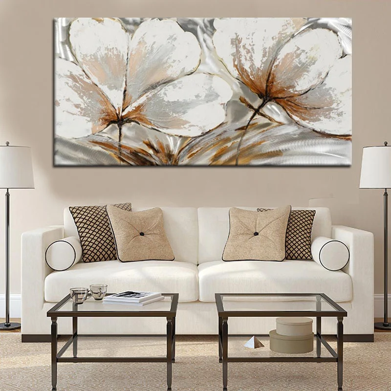 Lienzo blanco-marrón pintura minimalista flor arte de la pared decoración para sala de estar Clearhalo