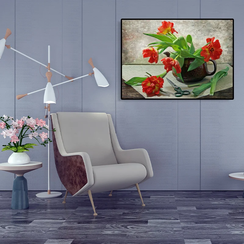 Lienzo en color pastel, impresión artística, estilo impresionista, pintura de flores, varios tamaños Amarillo Clearhalo