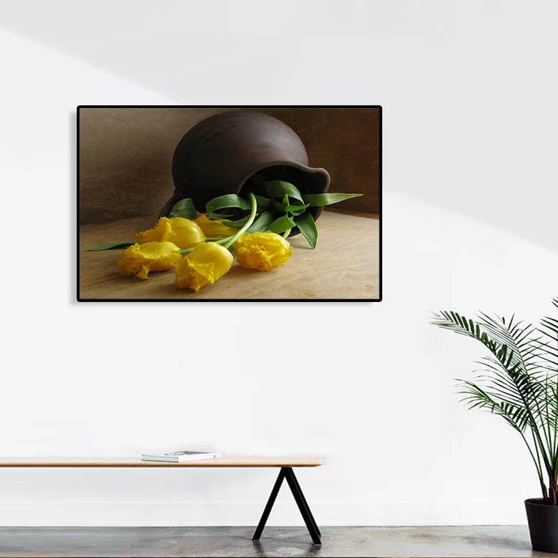 Lienzo en color pastel, impresión artística, estilo impresionista, pintura de flores, varios tamaños Amarillo Clearhalo