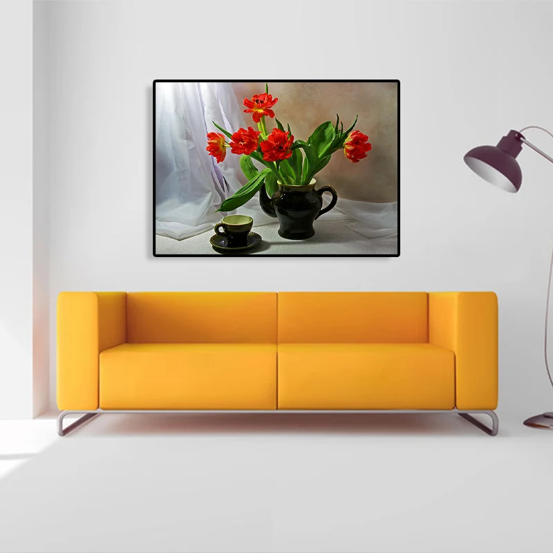 Lienzo en color pastel, impresión artística, estilo impresionista, pintura de flores, varios tamaños Amarillo Clearhalo