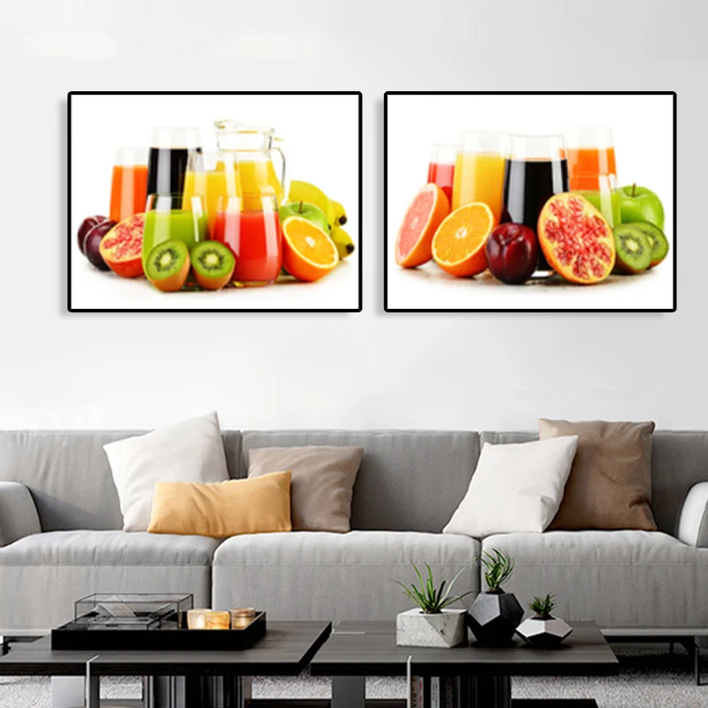 Lienzo con diseño de zumo de frutas brillantes, decoración de pared para comedor, modernismo texturizado, juego de 2 Naran...