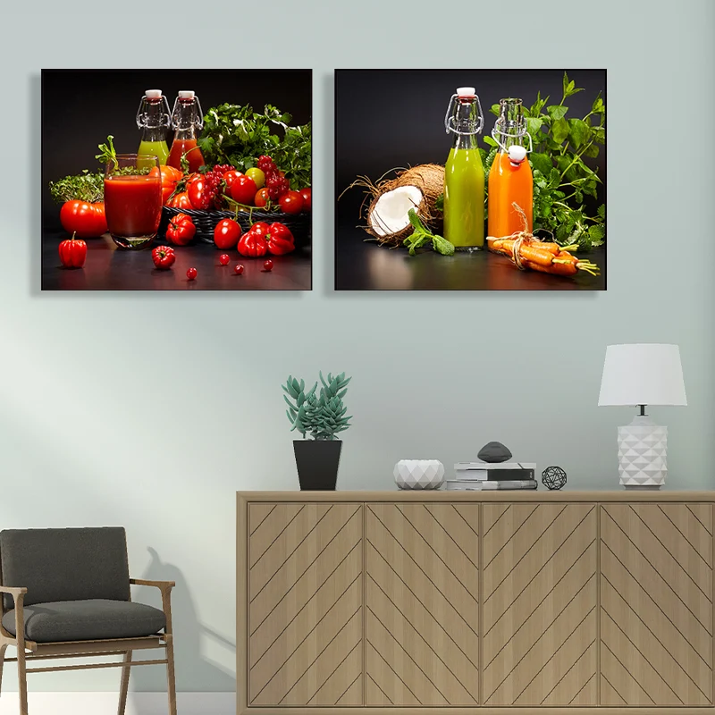 Lienzo con diseño de zumo de frutas brillantes, decoración de pared para comedor, modernismo texturizado, juego de 2 Naran...