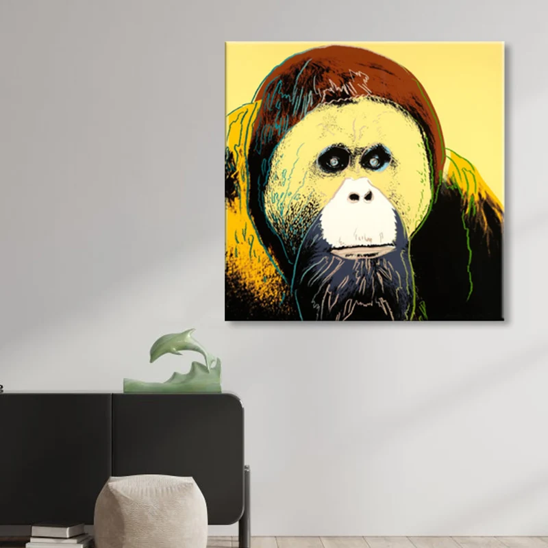 Lienzo con estampado de animales salvajes, estilo Pop Art, pintura texturizada para comedor en colores pastel Marron Clear...