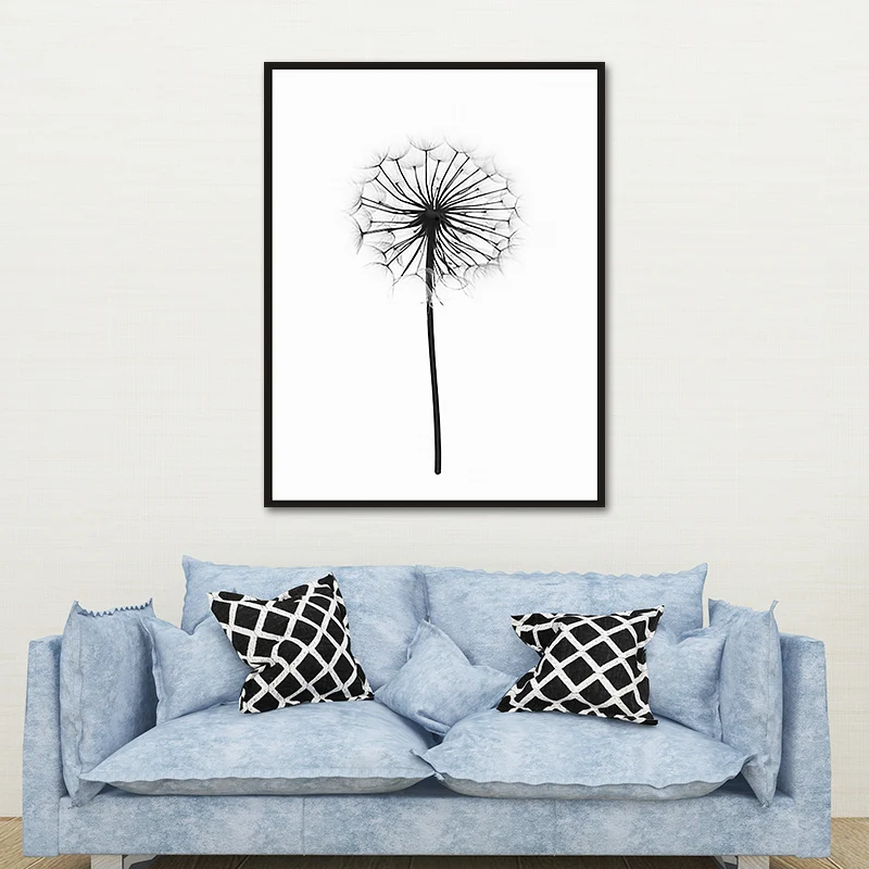 Lienzo con estampado de diente de león de estilo escandinavo, decoración artística de pared botánica Natural blanca Blanco...