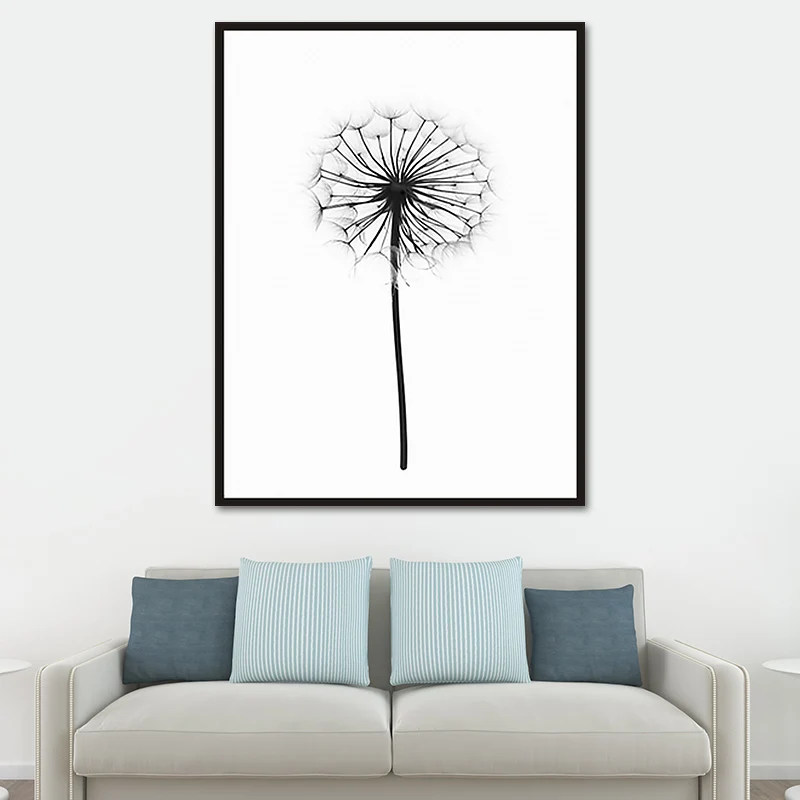 Lienzo con estampado de diente de león de estilo escandinavo, decoración artística de pared botánica Natural blanca Blanco...