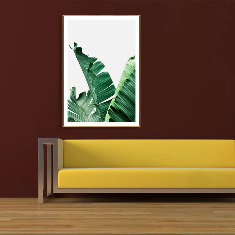 Lienzo con hojas de plátano verde, decoración de pared de dormitorio tropical texturizada, varios tamaños Verde Clearhalo