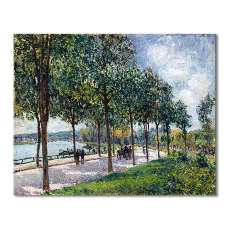 Lienzo con paisaje de sendero arbolado, estilo impresionista texturizado para pintura de dormitorio Verde Clearhalo