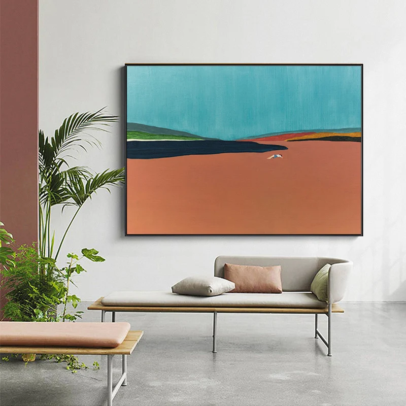 Lienzo contemporáneo con escena de Flatlands en decoración artística de pared con textura naranja para baño Naranja Clearhalo