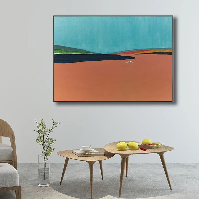 Lienzo contemporáneo con escena de Flatlands en decoración artística de pared con textura naranja para baño Naranja Clearhalo