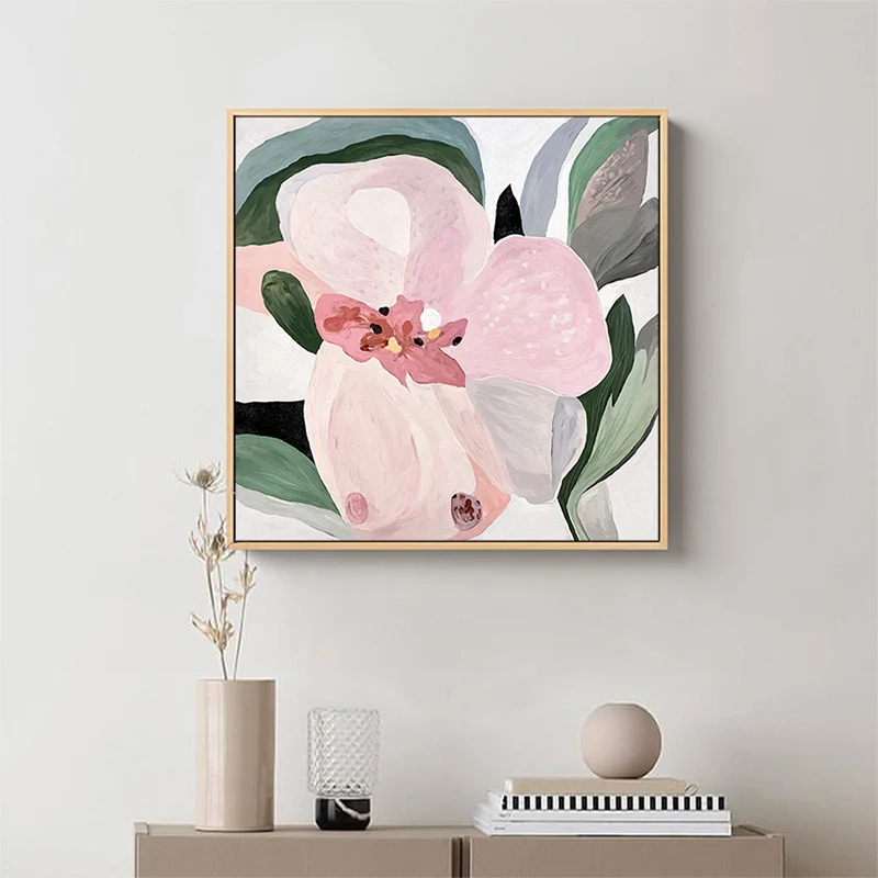 Lienzo cuadrado texturizado tradicional de decoración de arte de pared de flores en rosa para sala de estar Rosa Clearhalo