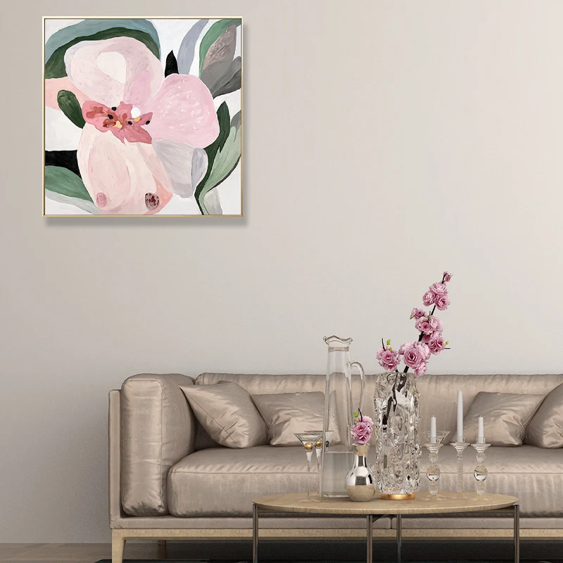 Lienzo cuadrado texturizado tradicional de decoración de arte de pared de flores en rosa para sala de estar Rosa Clearhalo