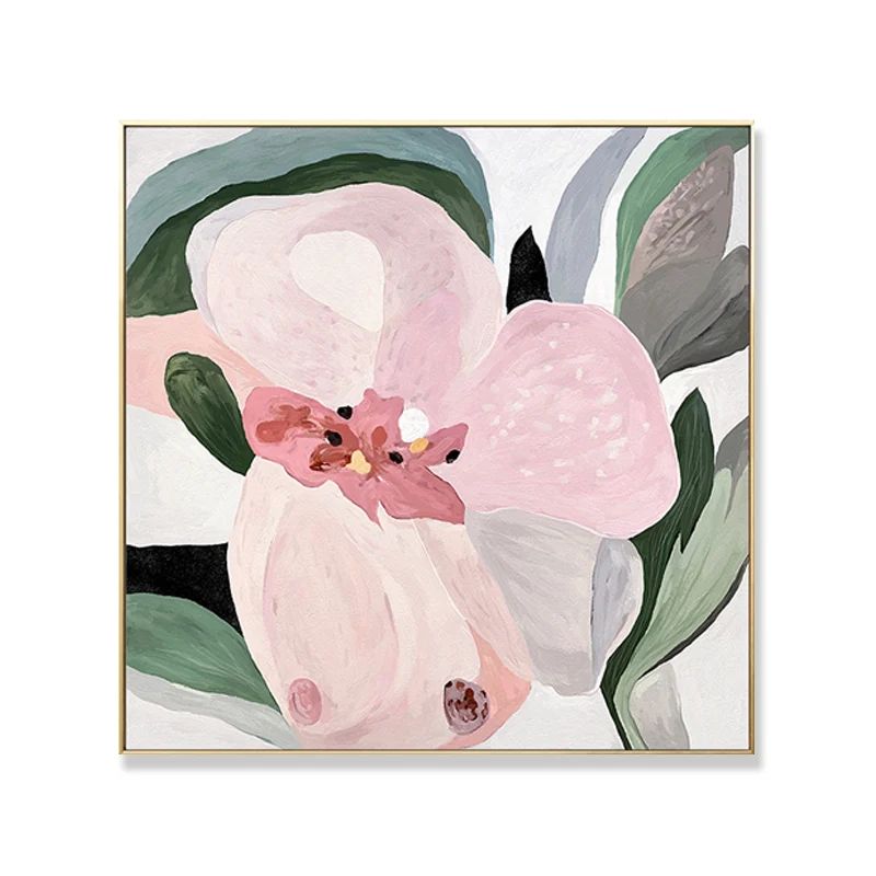 Lienzo cuadrado texturizado tradicional de decoración de arte de pared de flores en rosa para sala de estar Rosa Clearhalo
