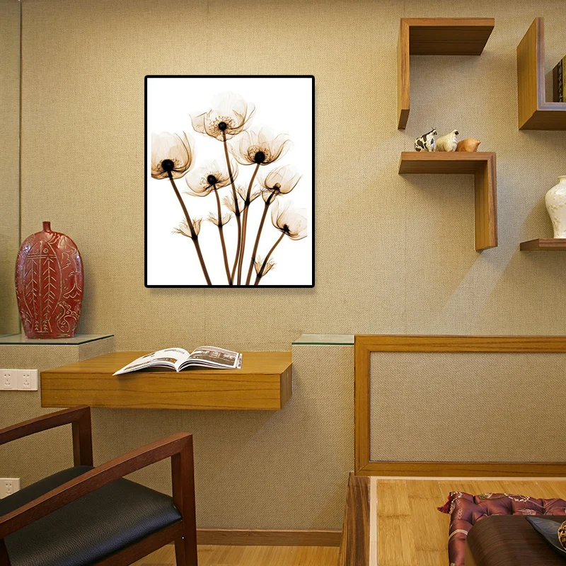 Lienzo decorativo de pared con flores de campo, estampado artístico marrón texturizado para habitación familiar Marron Cle...