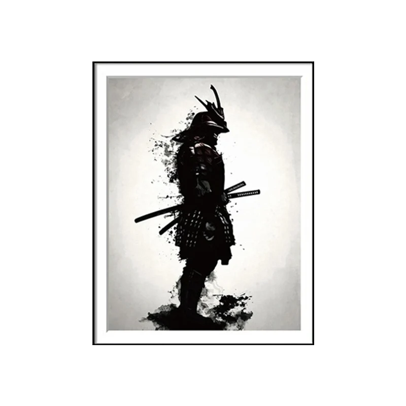 Lienzo decorativo de pintura de guerrero asiático, impresión artística de pared negra para salón, varios tamaños Negro Cle...