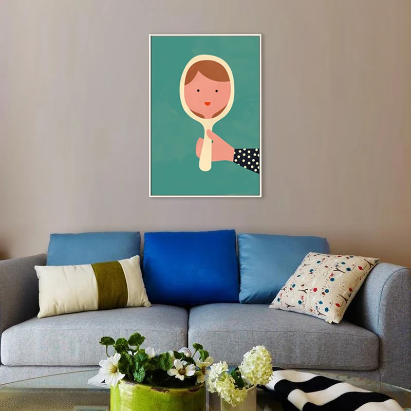 Lienzo de doncella escandinava para arte de pared con ilustración de comedor, varios tamaños Azul Clearhalo