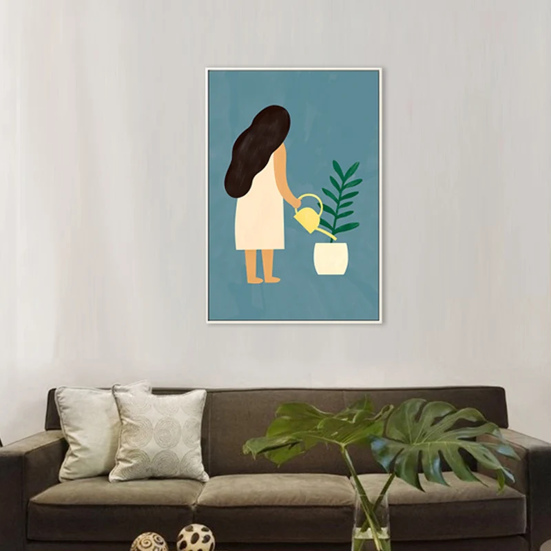 Lienzo de doncella escandinava para arte de pared con ilustración de comedor, varios tamaños Azul Clearhalo