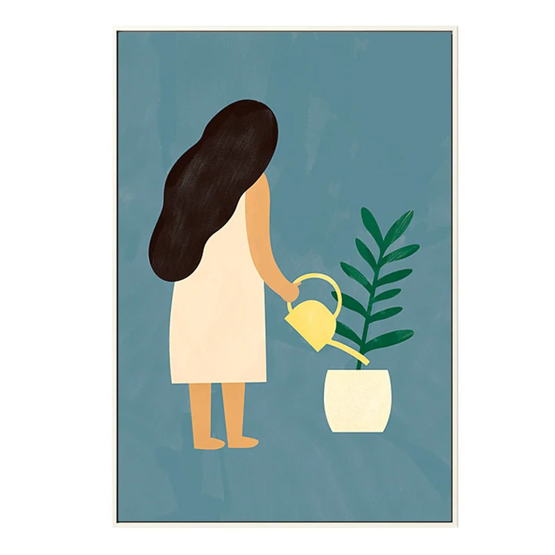 Lienzo de doncella escandinava para arte de pared con ilustración de comedor, varios tamaños Azul Clearhalo