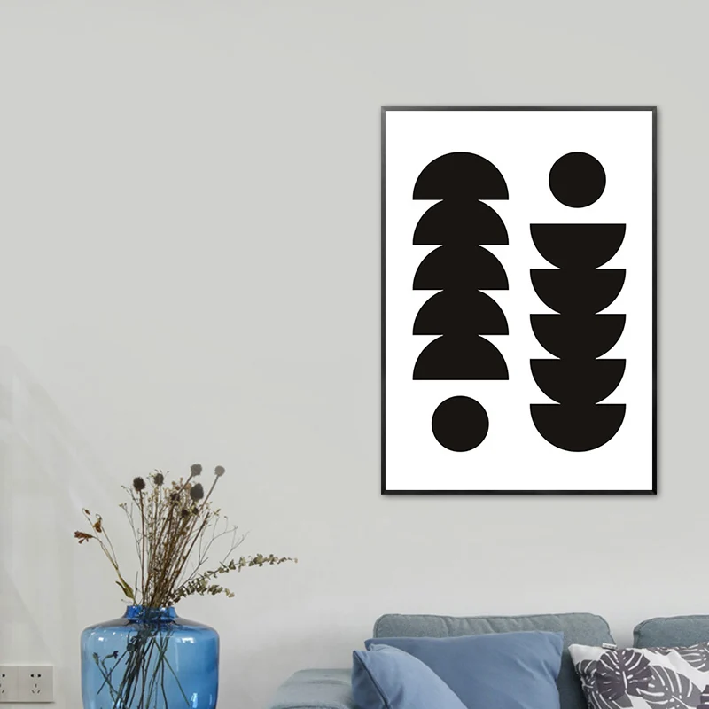 Lienzo de estilo nórdico con impresión artística de pared con geometrí texturizada para dormitorio, varios tamaños Negro C...