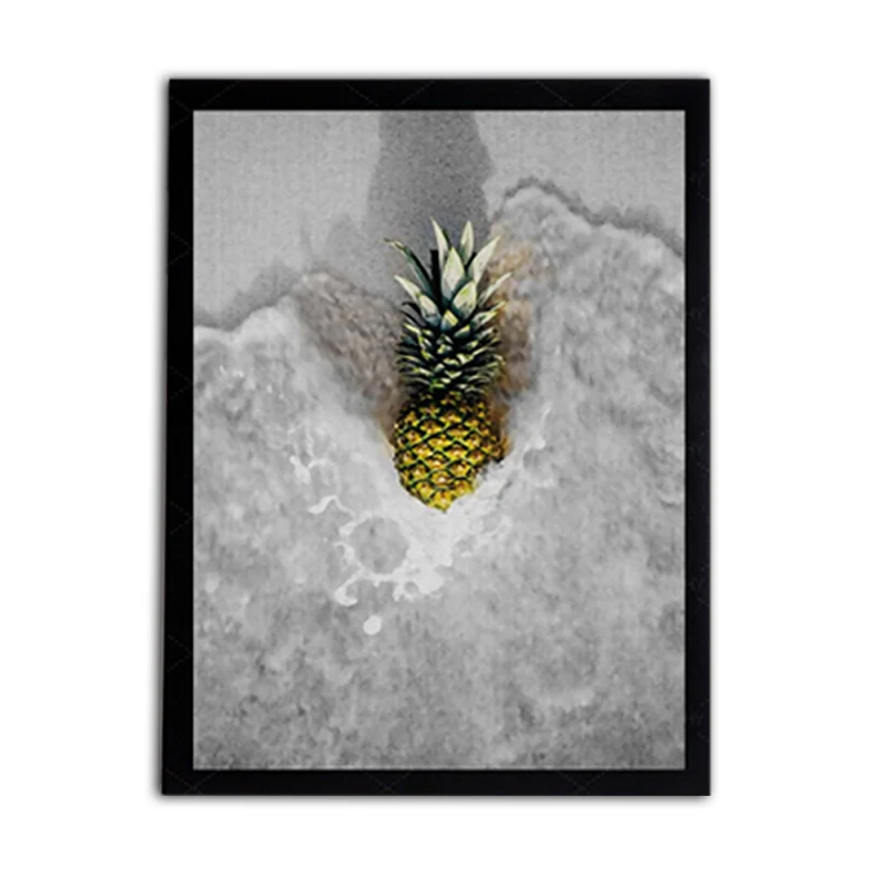Lienzo fotográfico de piñ y agua para pared para sala de estar, gris y amarillo Gris Clearhalo