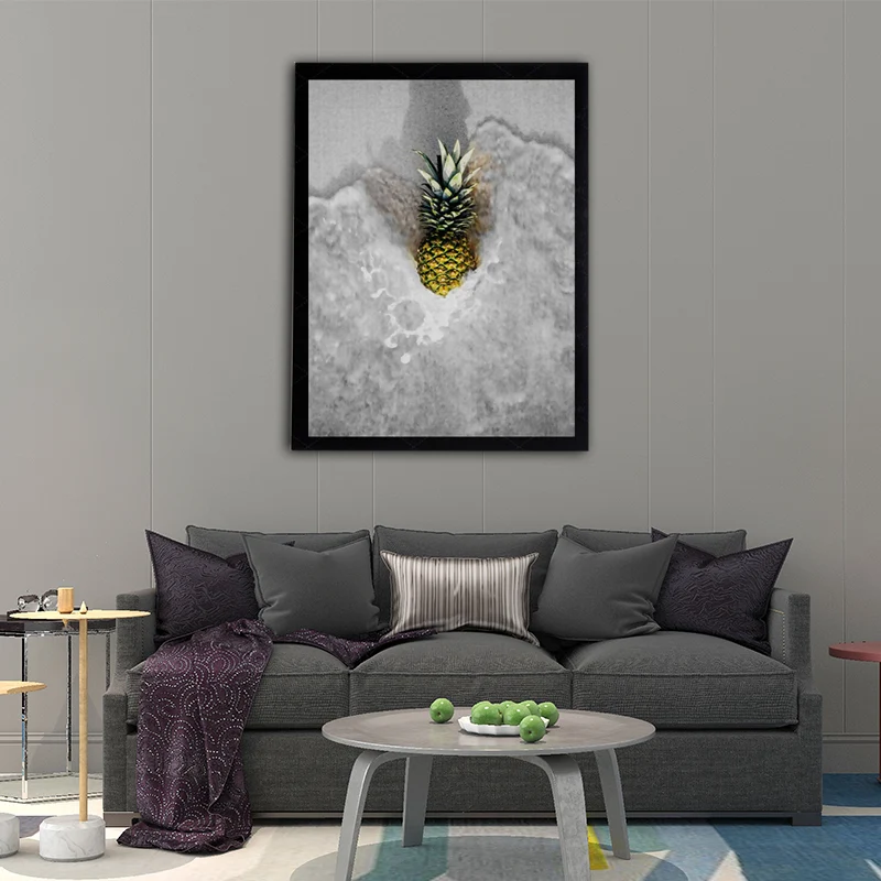 Lienzo fotográfico de piñ y agua para pared para sala de estar, gris y amarillo Gris Clearhalo