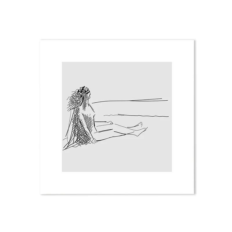 Lienzo de hombre sentado contra la pared para dibujo de figura de línea de hogar, impresión artística en blanco y negro, t...