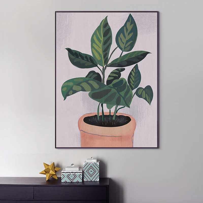 Lienzo impreso artístico de plantas en macetas nórdicas, decoración de pared verde texturizada para el Interior de la casa...