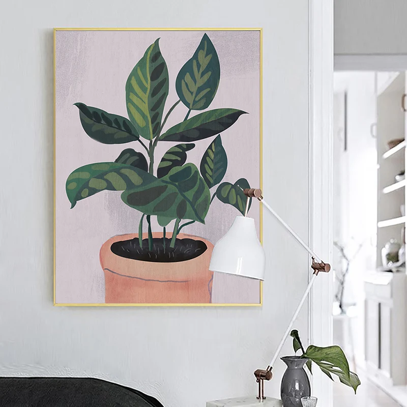 Lienzo impreso artístico de plantas en macetas nórdicas, decoración de pared verde texturizada para el Interior de la casa...